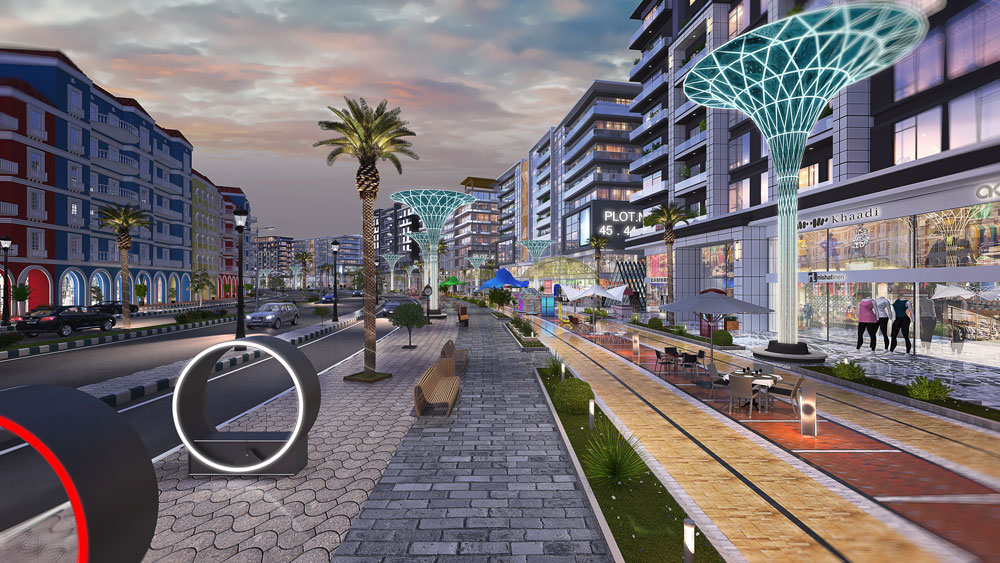 The Walk project by ParkView City Islamabad 3d structure, depicting how it will look when completely built, adjacent to Downtown Islamabad